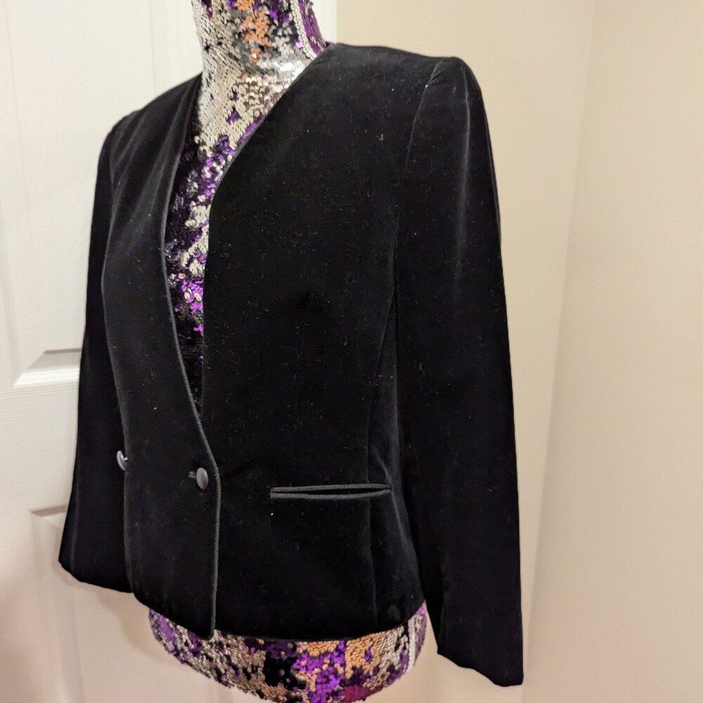 Dark Academia Black Velvet Blazer Made‎ USA Tailored Vintage Weathervane Size 6
